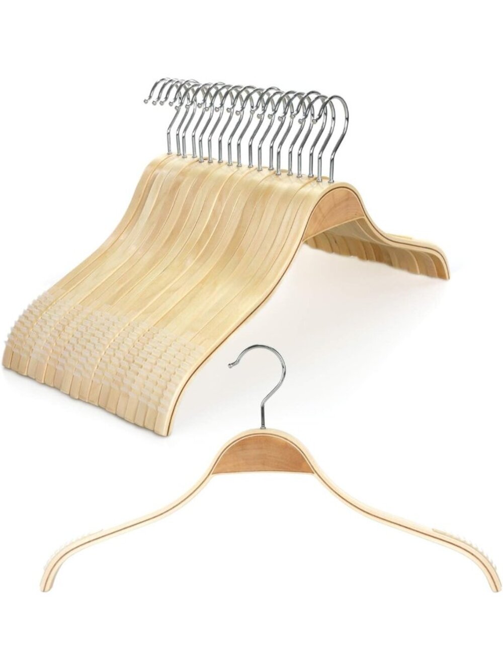 Slim Natural Wood Hangers with Non-Slip Rubber Grips - 18-Pack Fashion Hangers